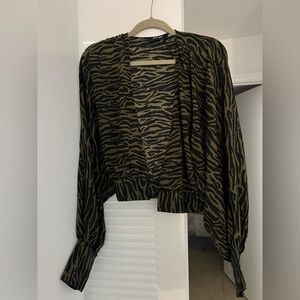 Green and Black long Sleeve Blouse